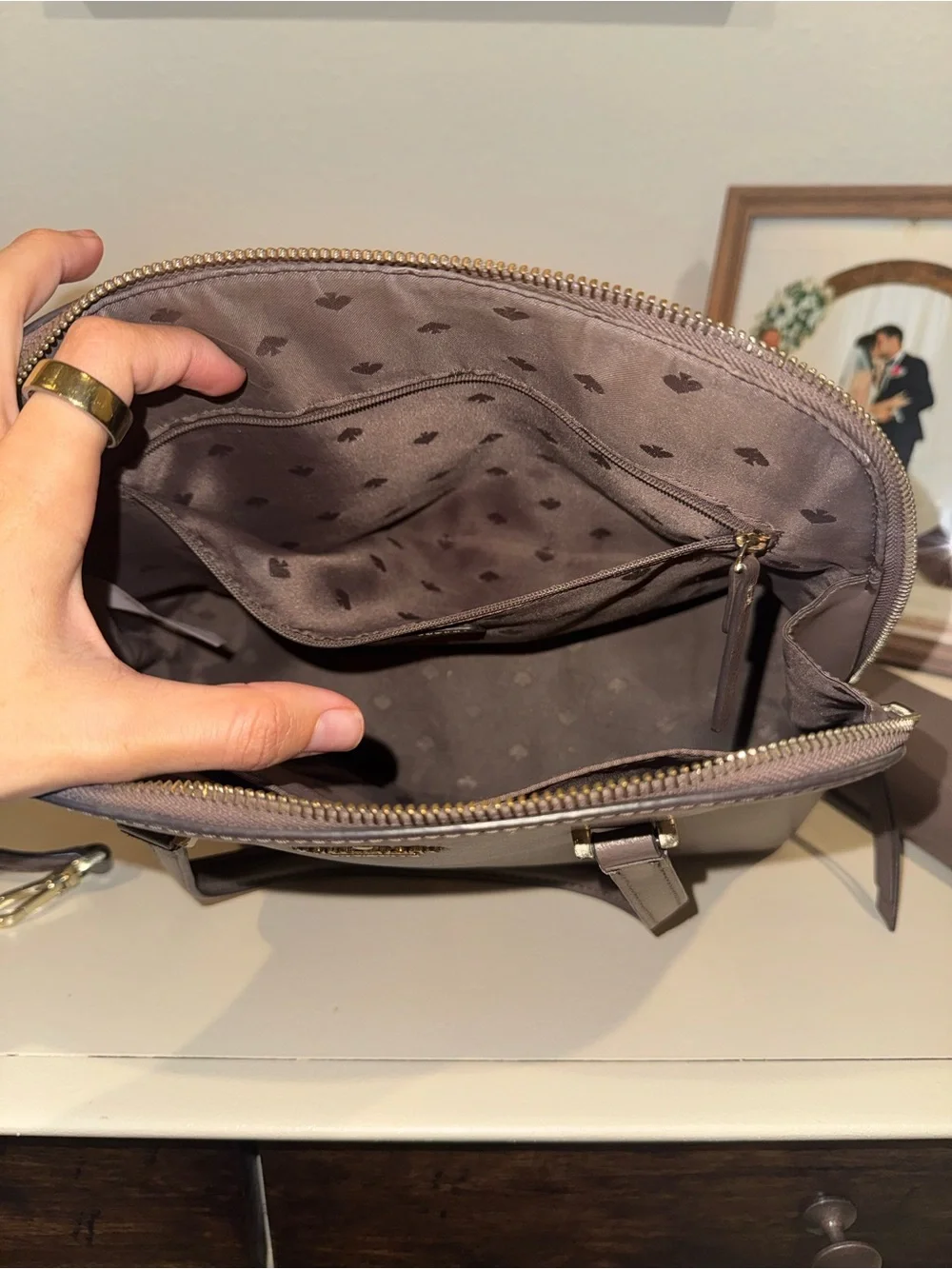 Kate Spade Pebbled Leather Dome Purse with Wallet - Mauve Taupe